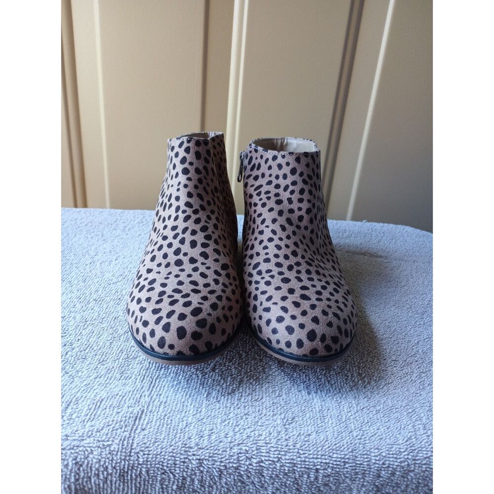 Cat & Jack Girls Cheetah Print Suede Side Zip Ankle Booties Size 4Y